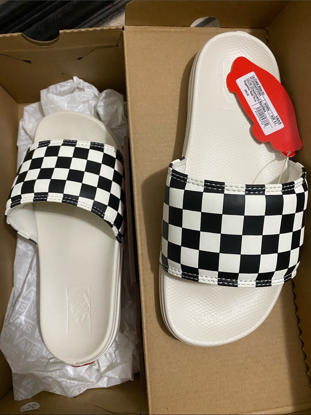 Checkerboard Slide Sandals - White/Black